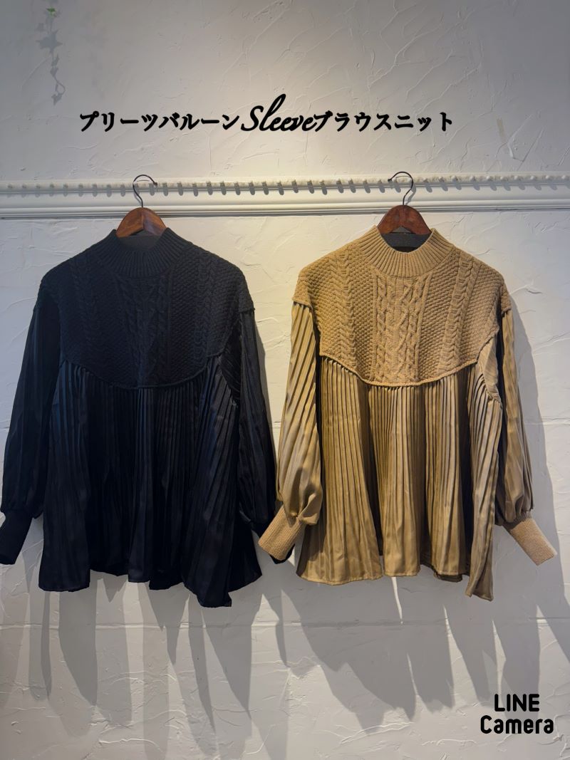 プリーツバルーンSleeveブラウスニット