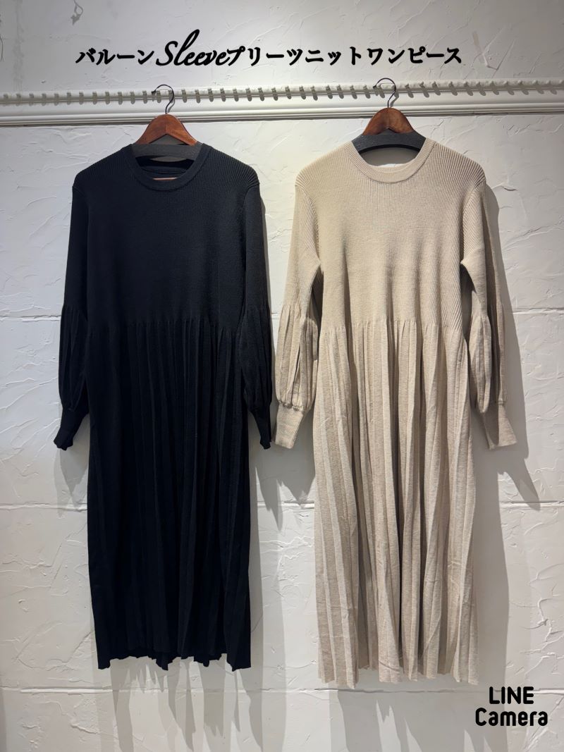 バルーンSleeveプリーツニットワンピース