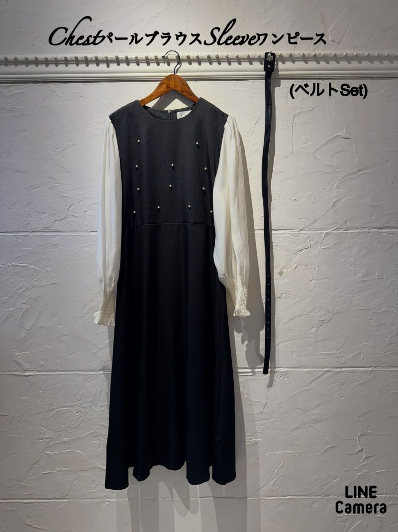 ChestパールブラウスSleeveワンピース（ベルトSet）