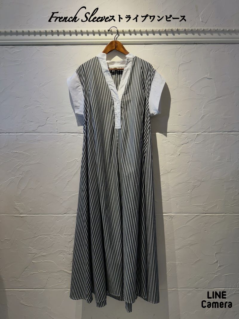 renchSleeveストライプワンピース
