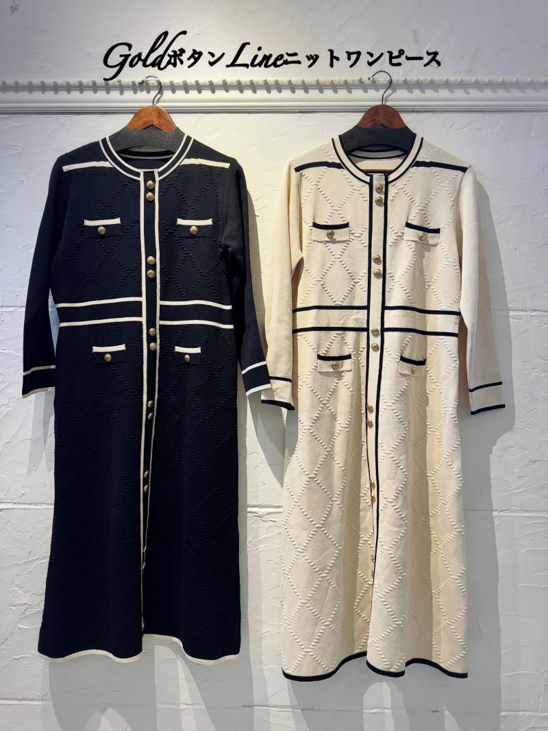 GoldボタンLineニットワンピース