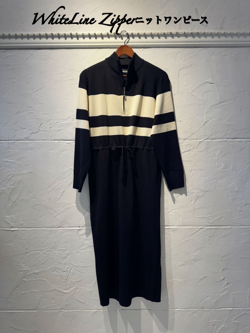 WhiteLineZipperニットワンピース
