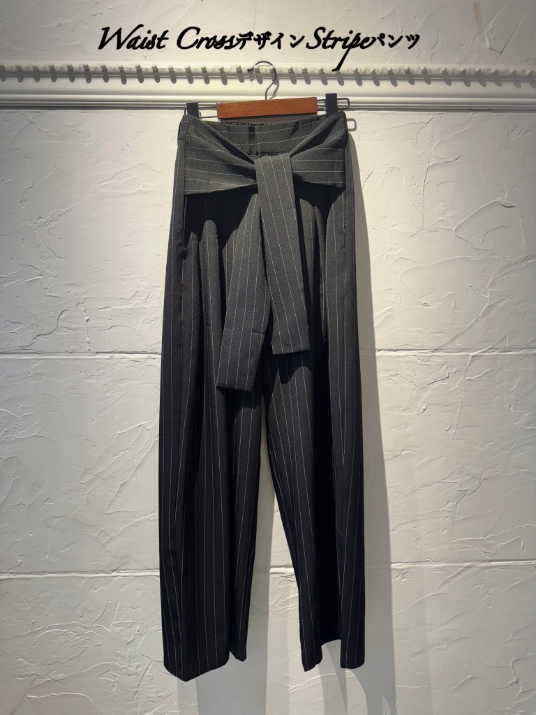 WaistCrossリボンStripeパンツ