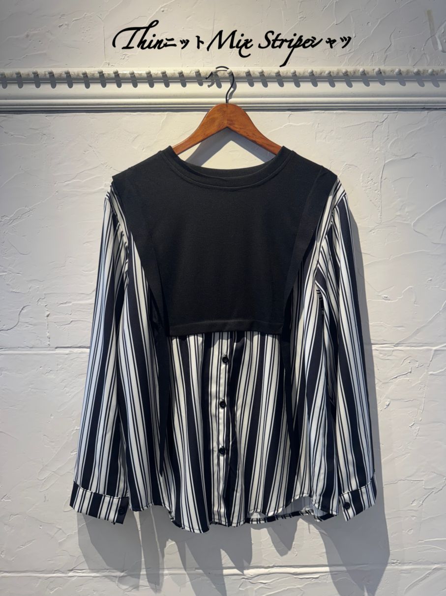 ThinニットMixStripeシャツ