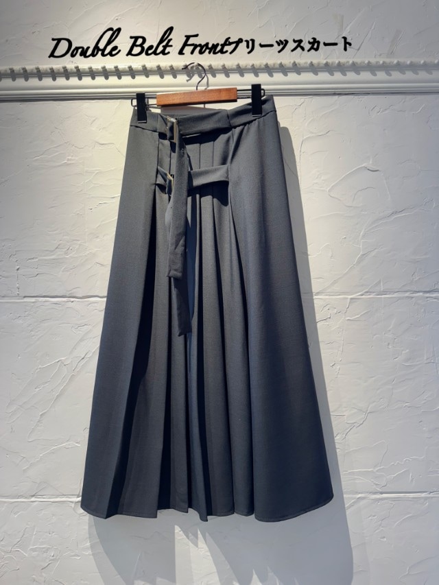 DoubleBeltデザインFrontプリーツスカート