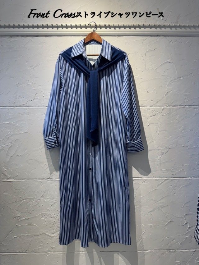 FrontCrossデザインストライプシャツワンピース