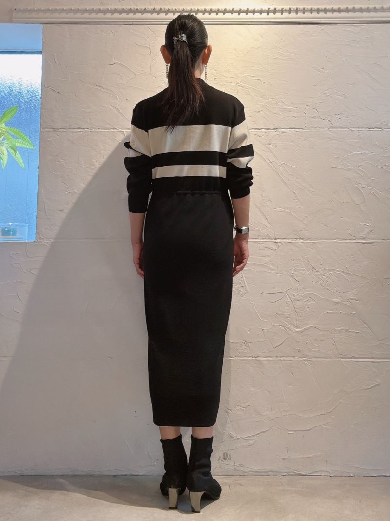 WhiteLineZipperニットワンピース