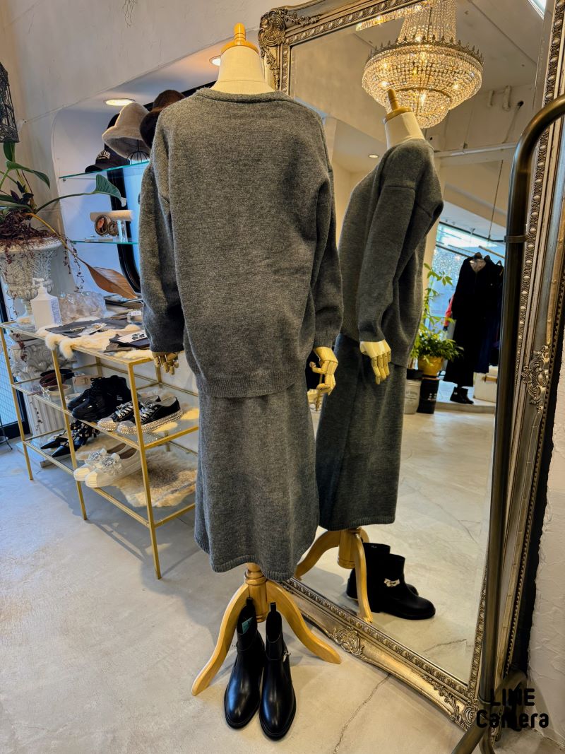 ニットベアTops＋カーディガン＋ニットスカート３点Set