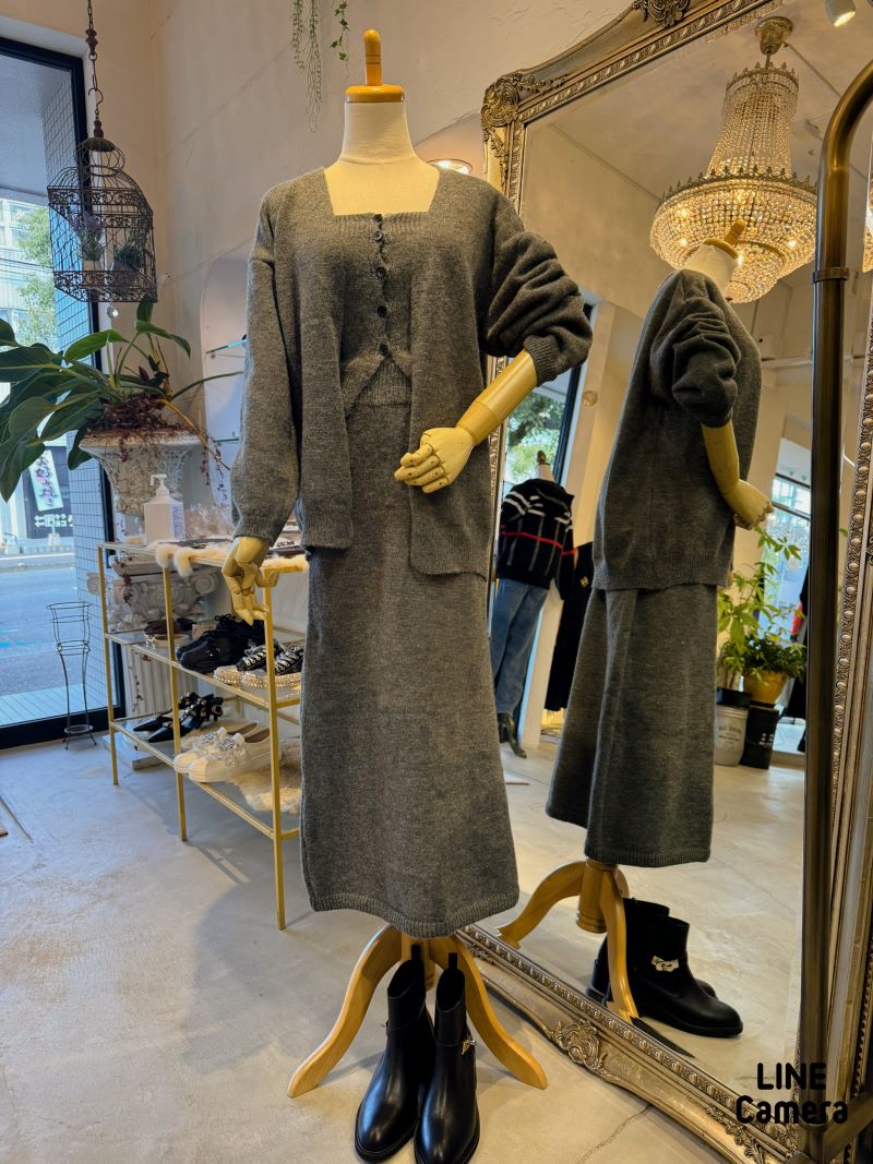 ニットベアTops＋カーディガン＋ニットスカート３点Set