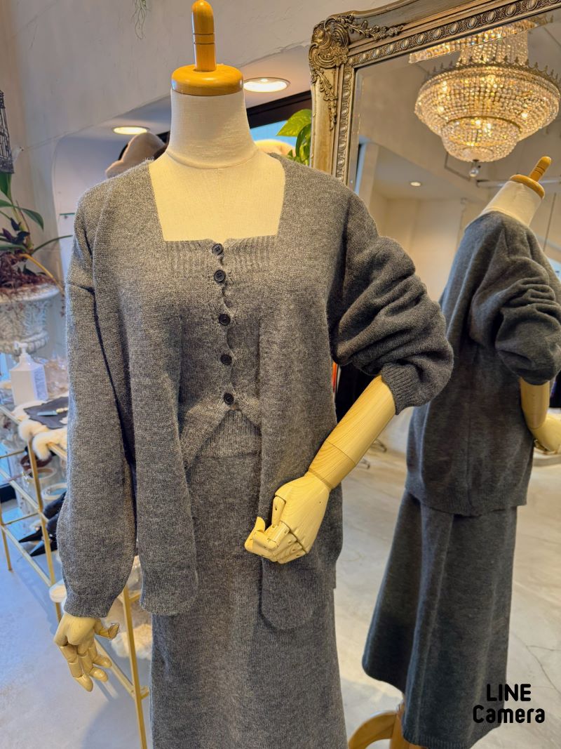 ニットベアTops＋カーディガン＋ニットスカート３点Set