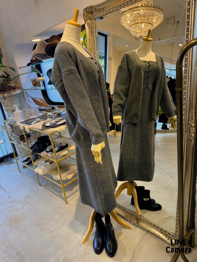 ニットベアTops＋カーディガン＋ニットスカート３点Set