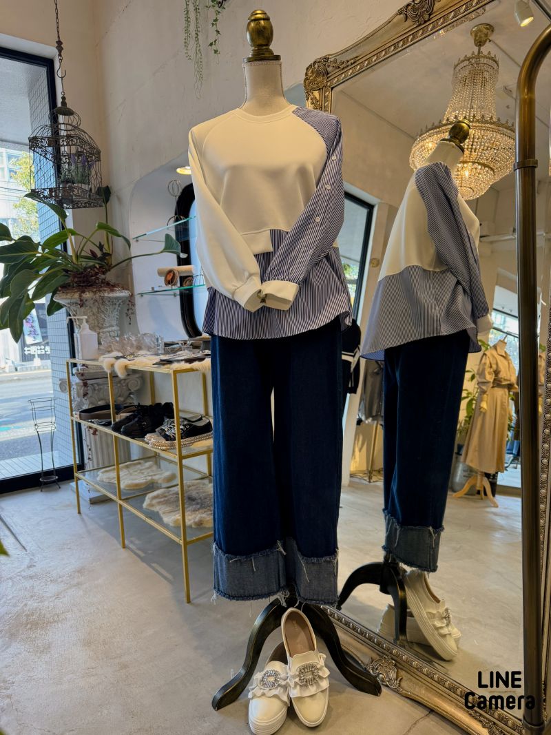 StripeシャツMixボンディングカットソー