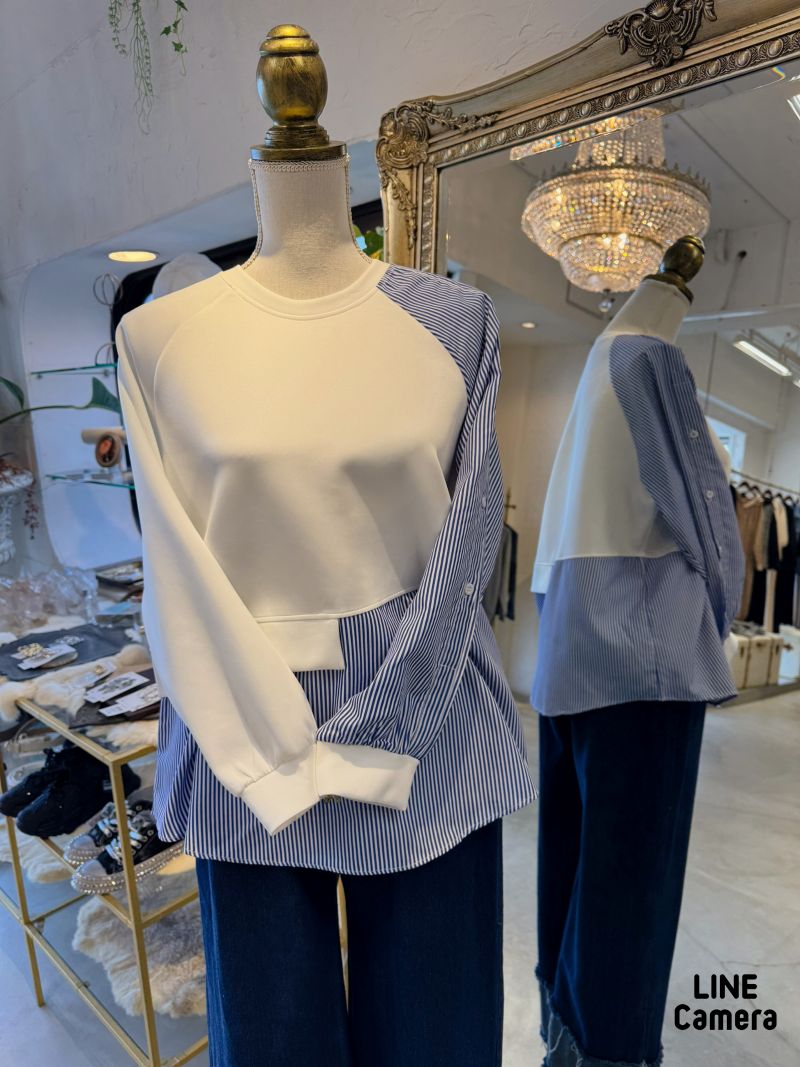 StripeシャツMixボンディングカットソー