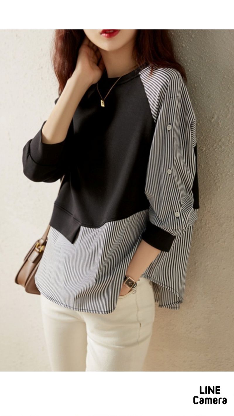 StripeシャツMixボンディングカットソー