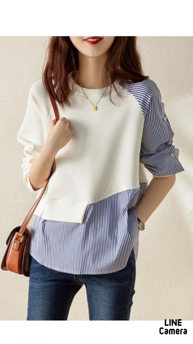 StripeシャツMixボンディングカットソー