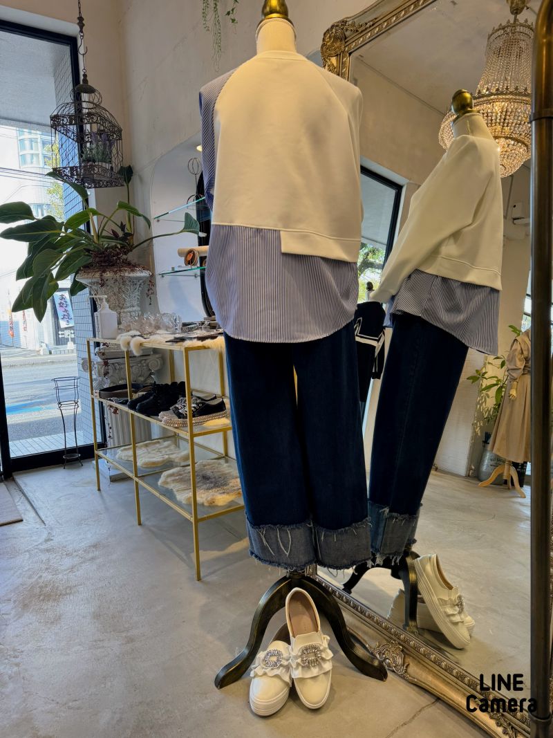 StripeシャツMixボンディングカットソー