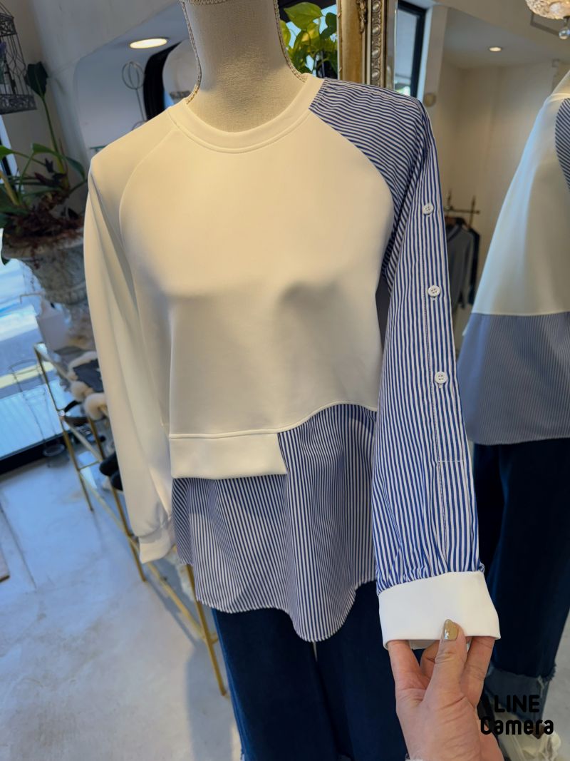 StripeシャツMixボンディングカットソー