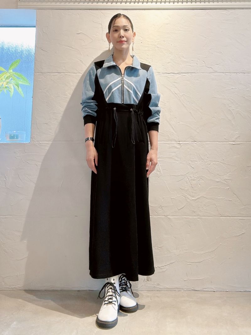Denim×スウェットシェイプZipperワンピース