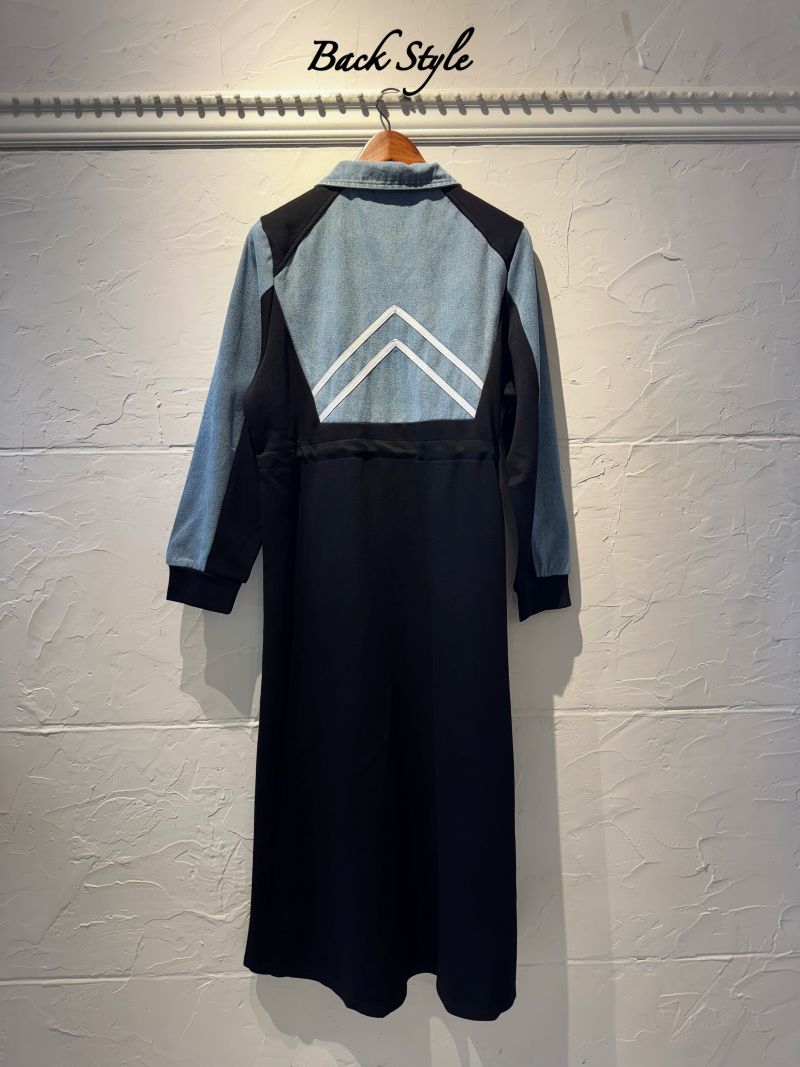 Denim×スウェットシェイプZipperワンピース