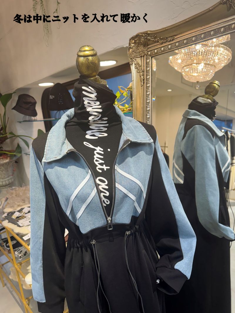 Denim×スウェットシェイプZipperワンピース