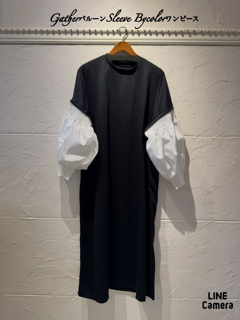 GatherバルーンSleeveBycolorワンピース