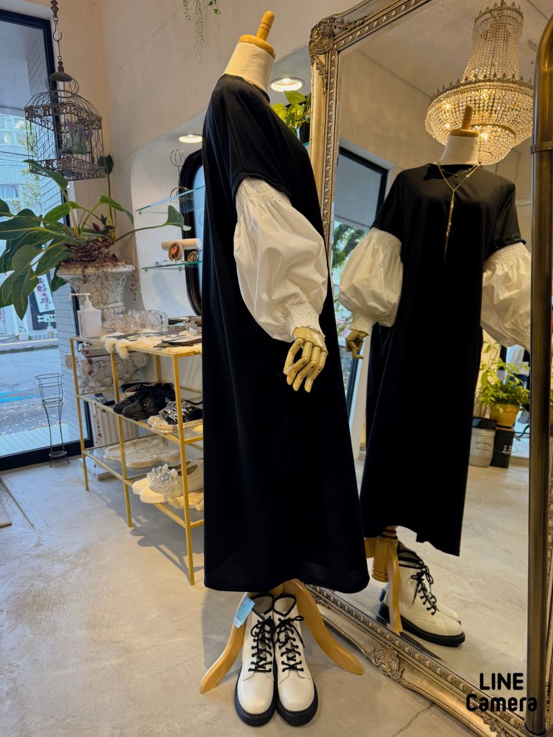 GatherバルーンSleeveBycolorワンピース