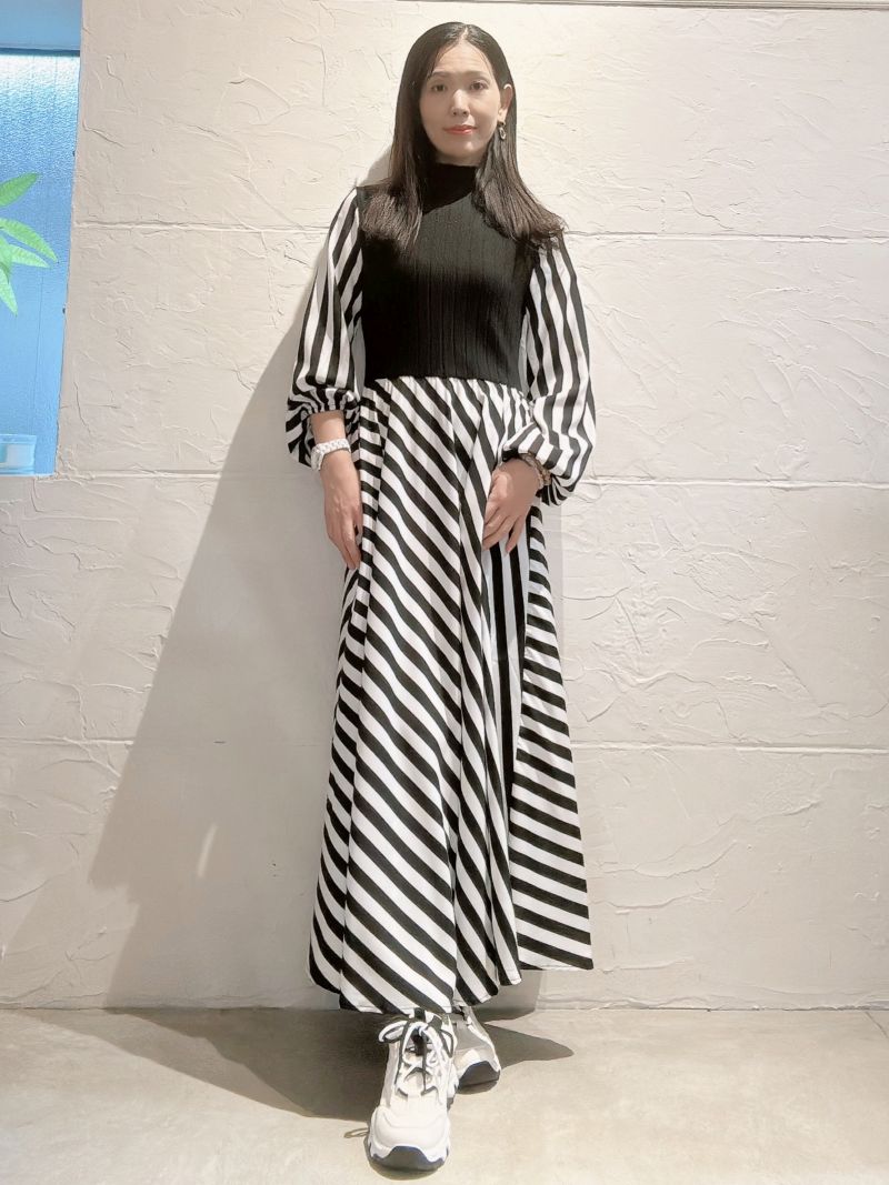 Blackニット×StripeMixワンピース