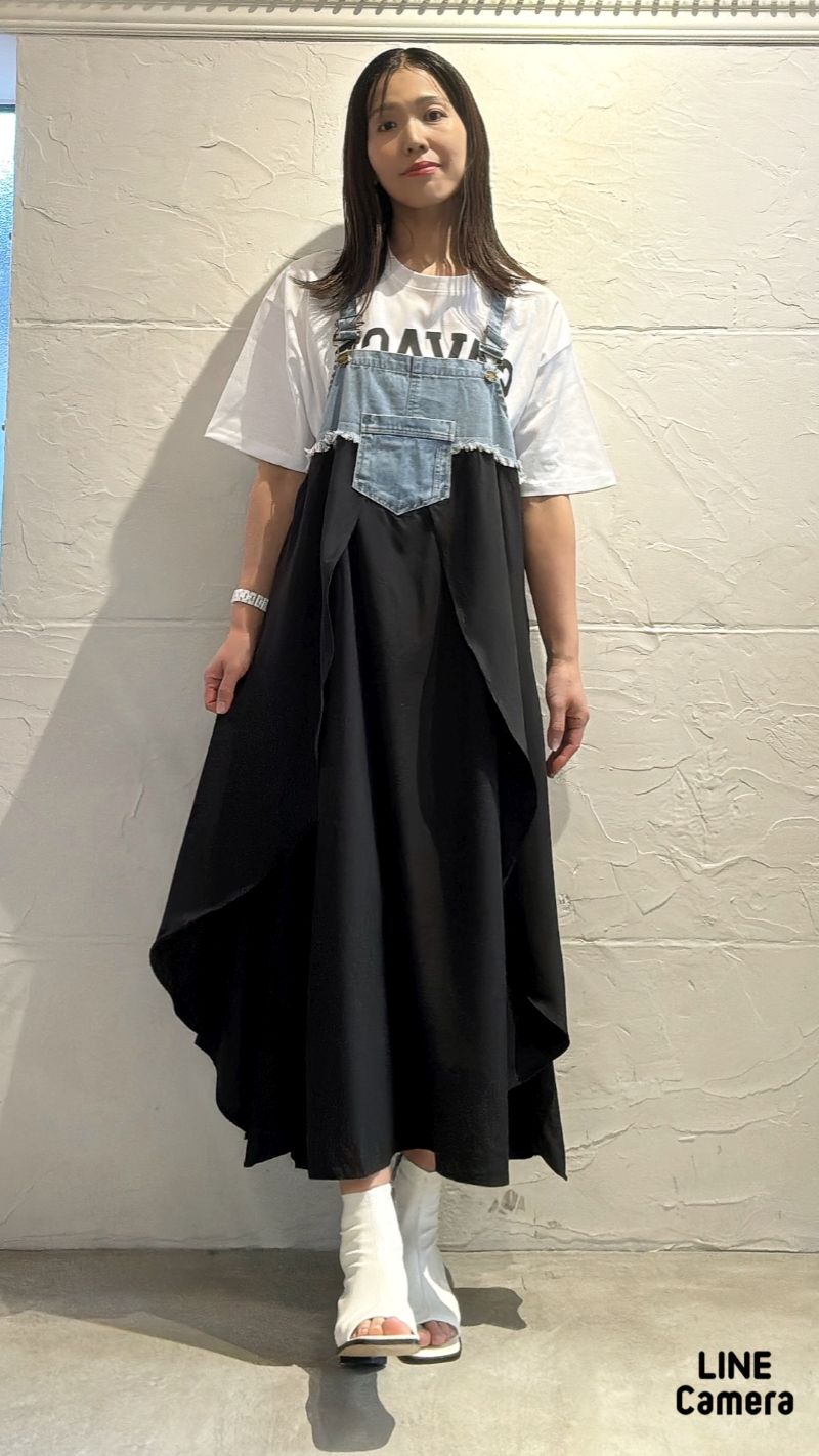 Denim×Chiffonサロペットスカート
