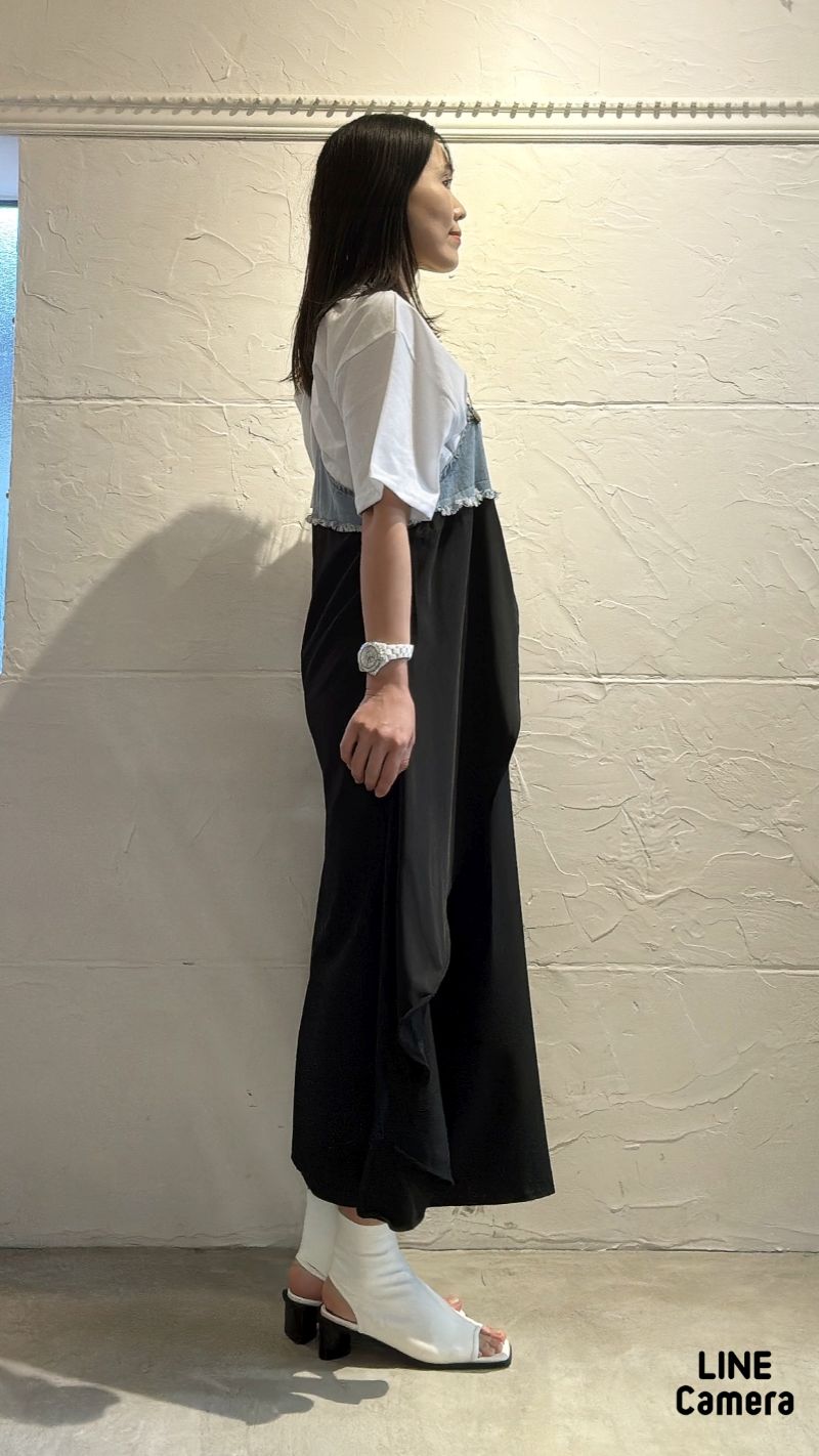 Denim×Chiffonサロペットスカート