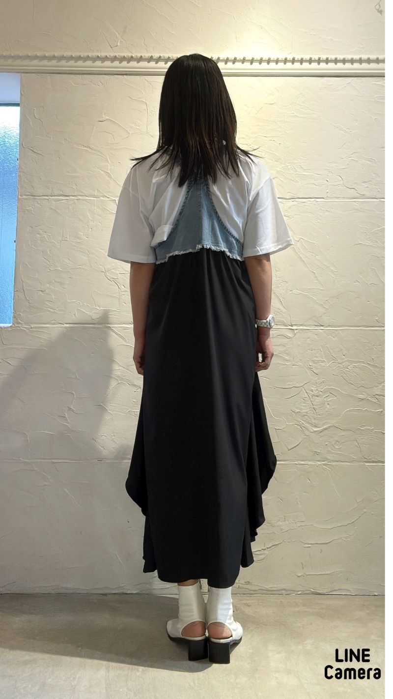 Denim×Chiffonサロペットスカート