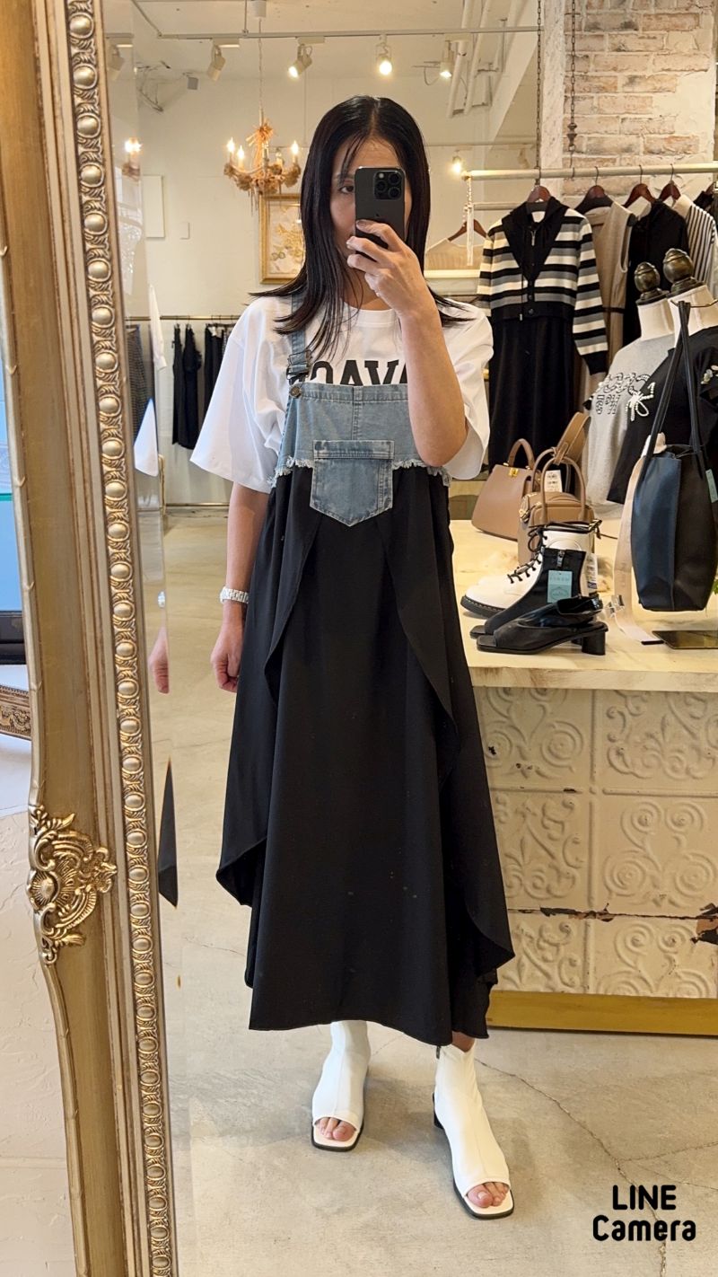 Denim×Chiffonサロペットスカート