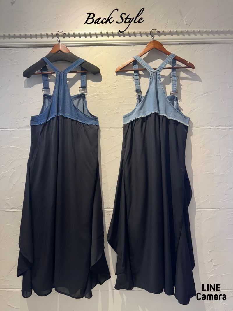 Denim×Chiffonサロペットスカート