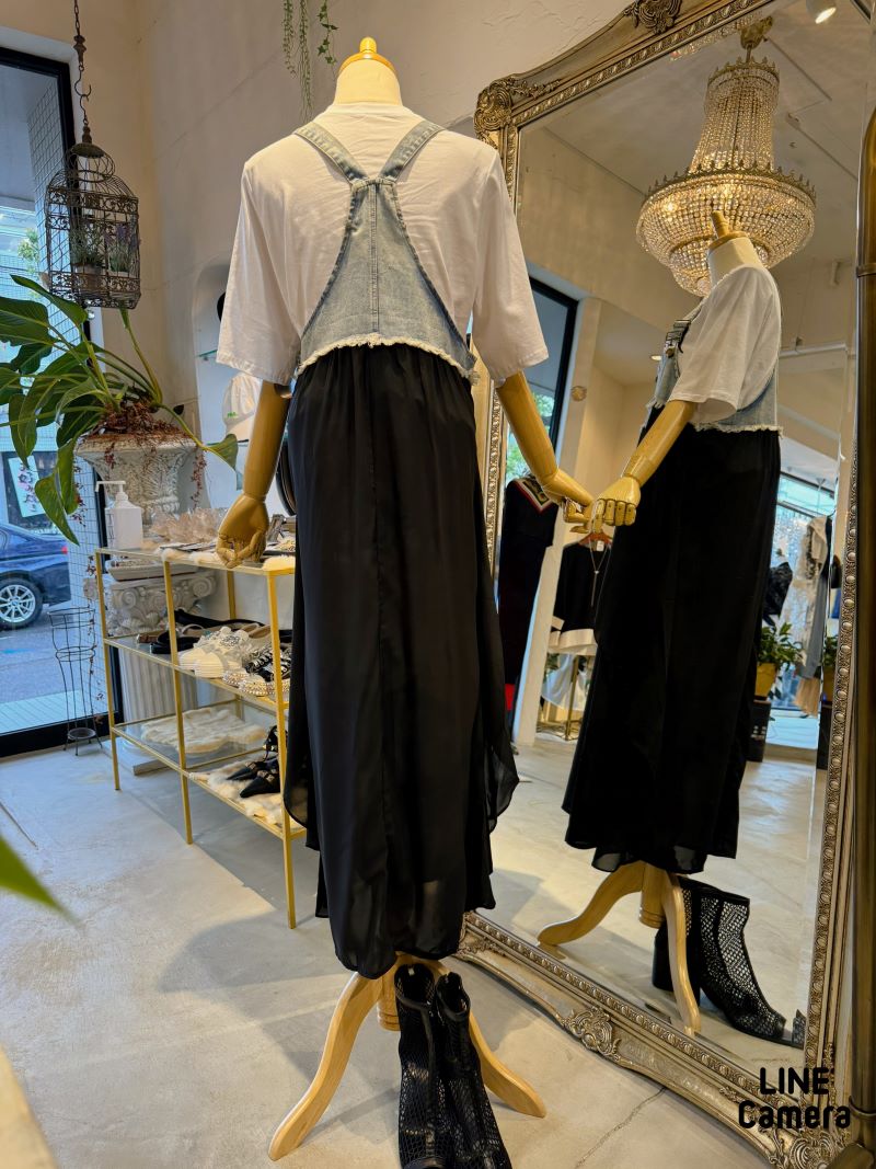 Denim×Chiffonサロペットスカート