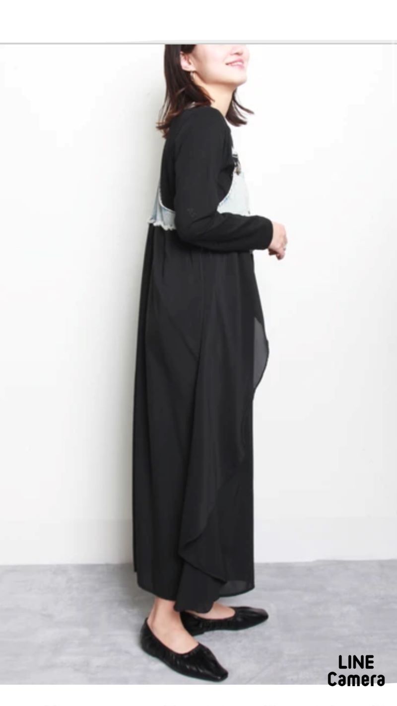 Denim×Chiffonサロペットスカート