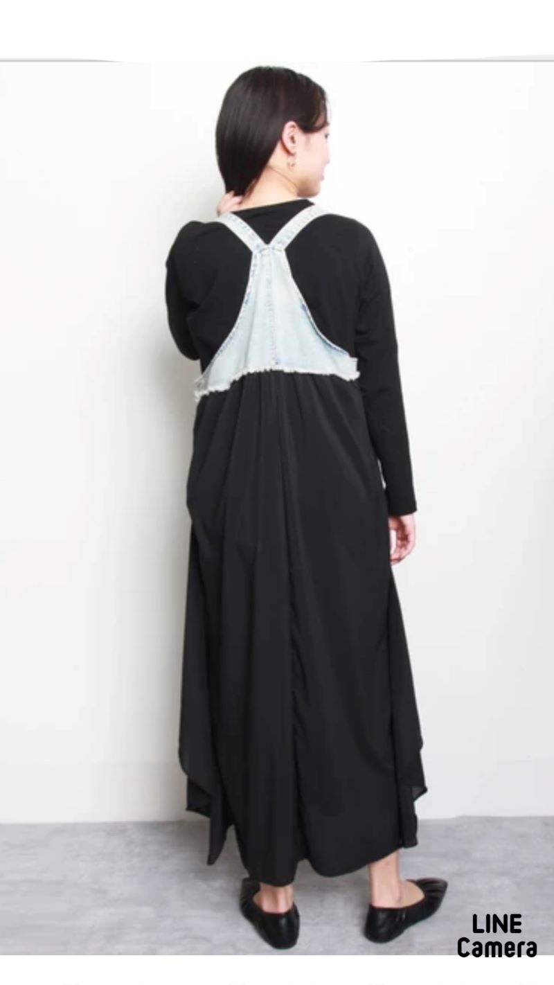 Denim×Chiffonサロペットスカート