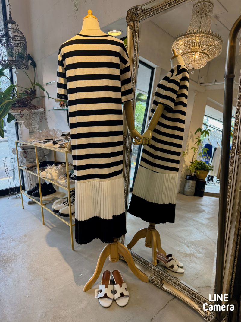 Hemプリーツボーダーワンピース