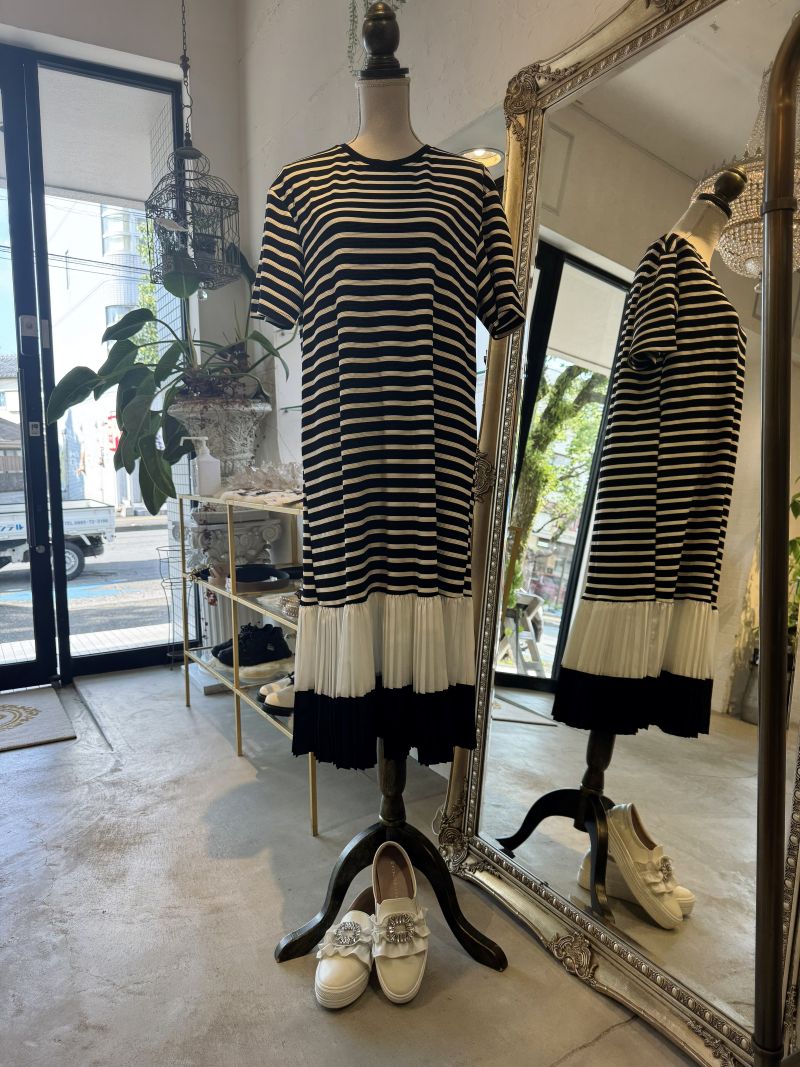 Hemプリーツボーダーワンピース