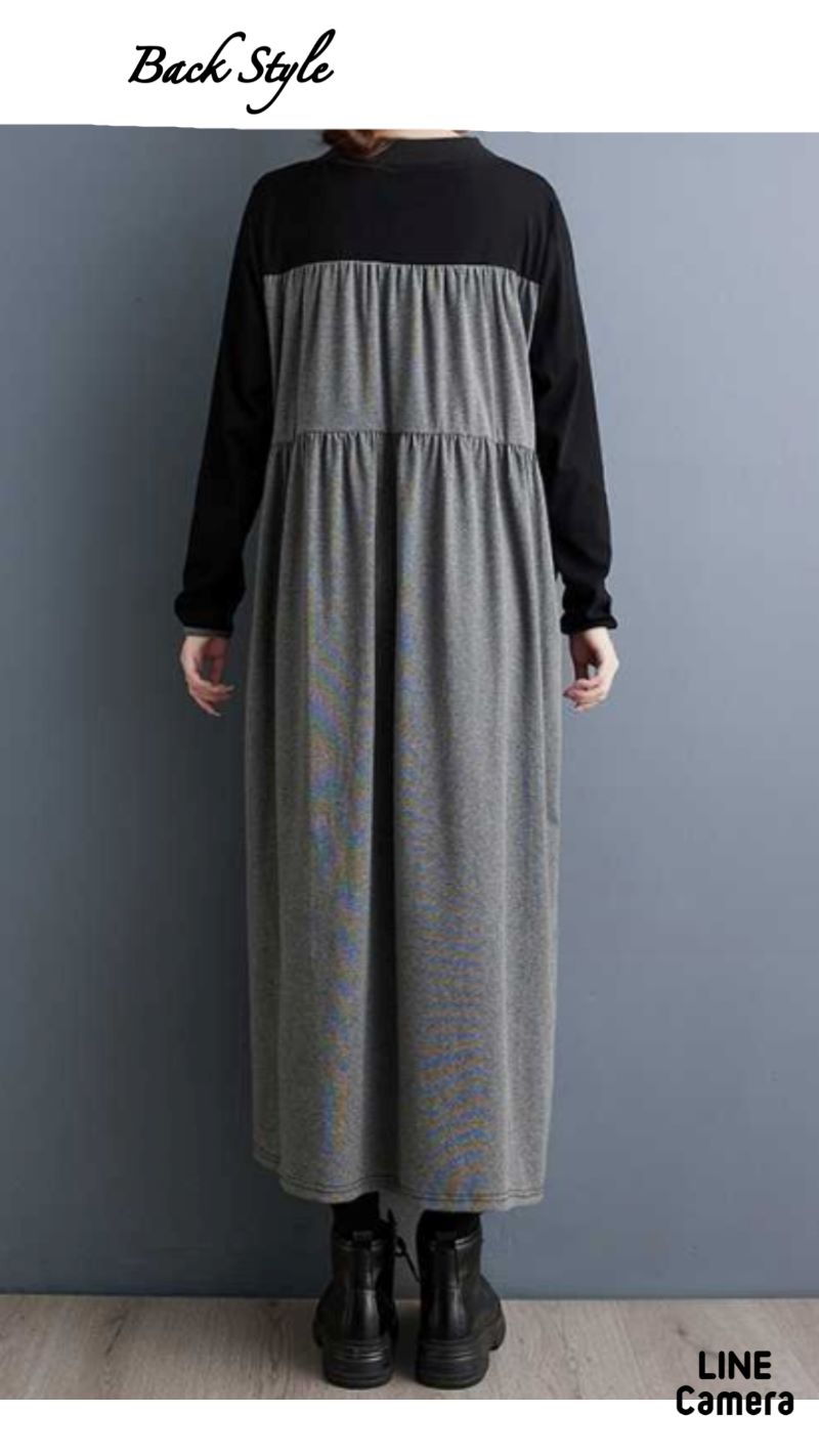 BycolorPocketデザインVネックワンピース