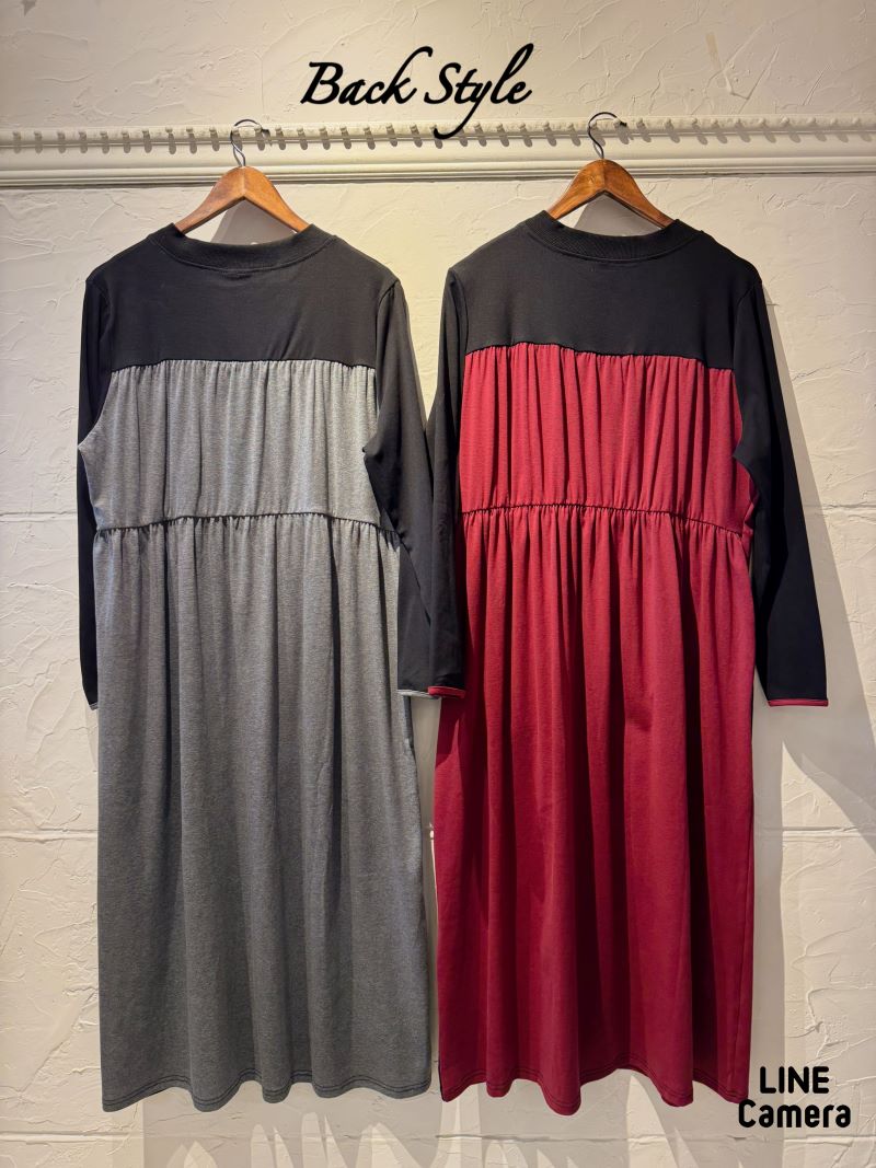 BycolorPocketデザインVネックワンピース