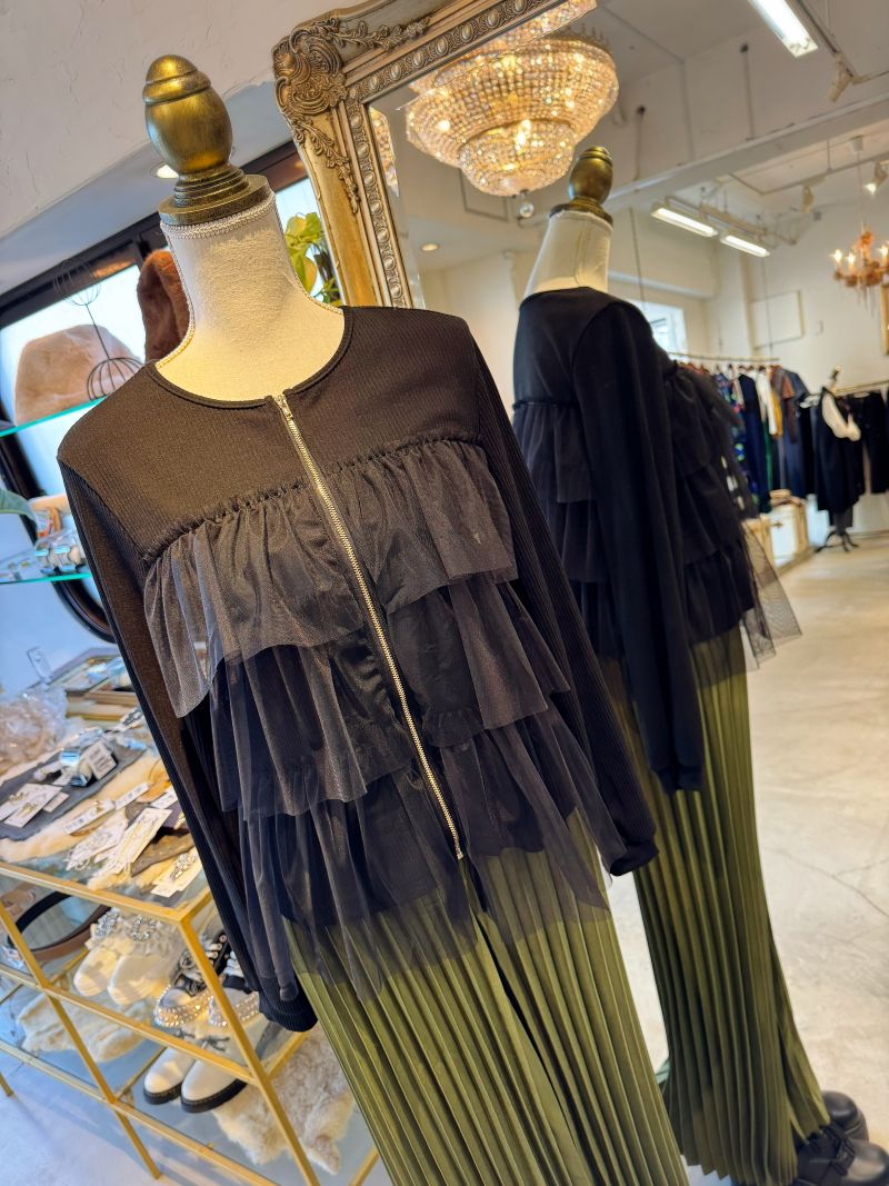 TulleStageフリルニットカーディJacket