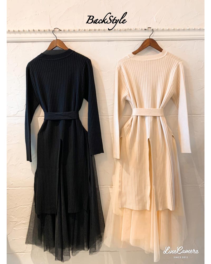 レディース 韓国 ワンピース ニット チュールスカート c486 チュールスカートLayerニットワンピース | DRESS/ONEPIECE