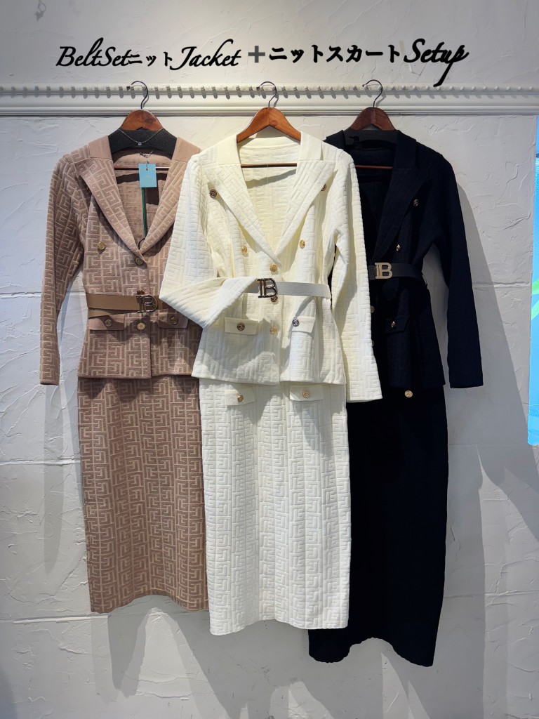 BeltSetニットジャケット+ニットスカートSetup