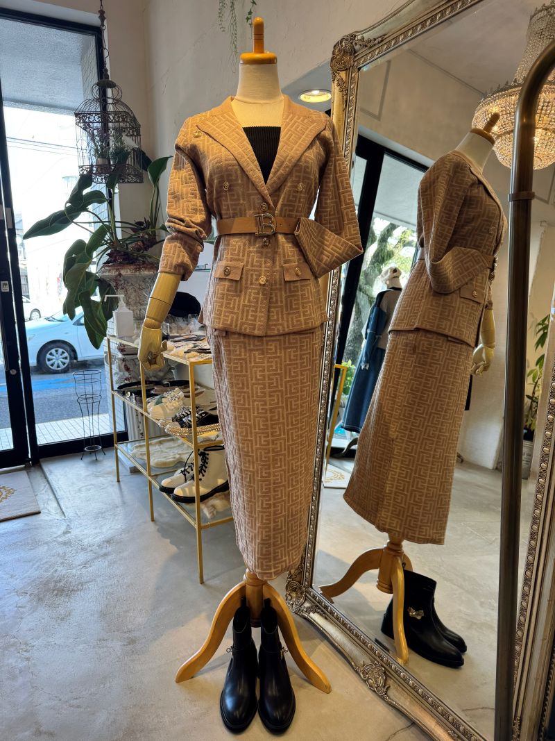 BeltSetニットジャケット+ニットスカートSetup