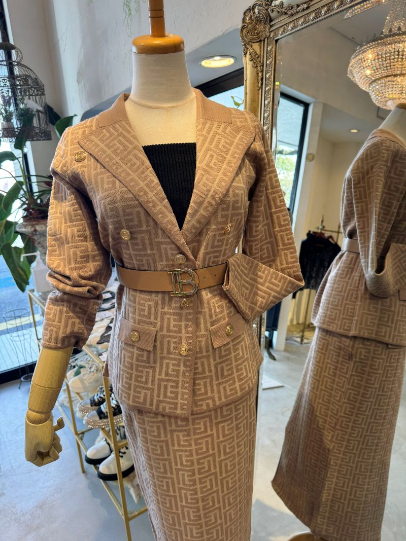 BeltSetニットジャケット+ニットスカートSetup