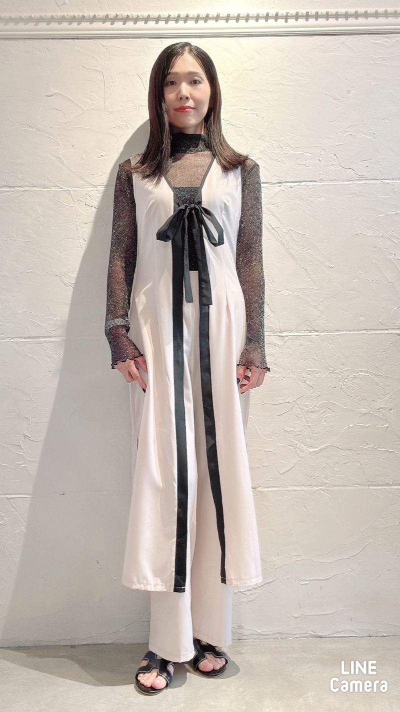 Lameシアーカットソー＋BlackLineリボンジレ＋パンツ３点Set