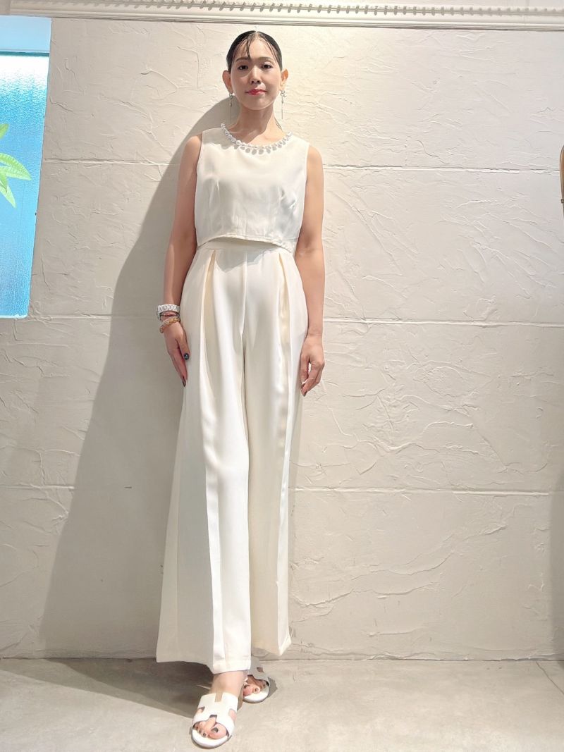 Neckパールカットソー＋タックパンツSetup