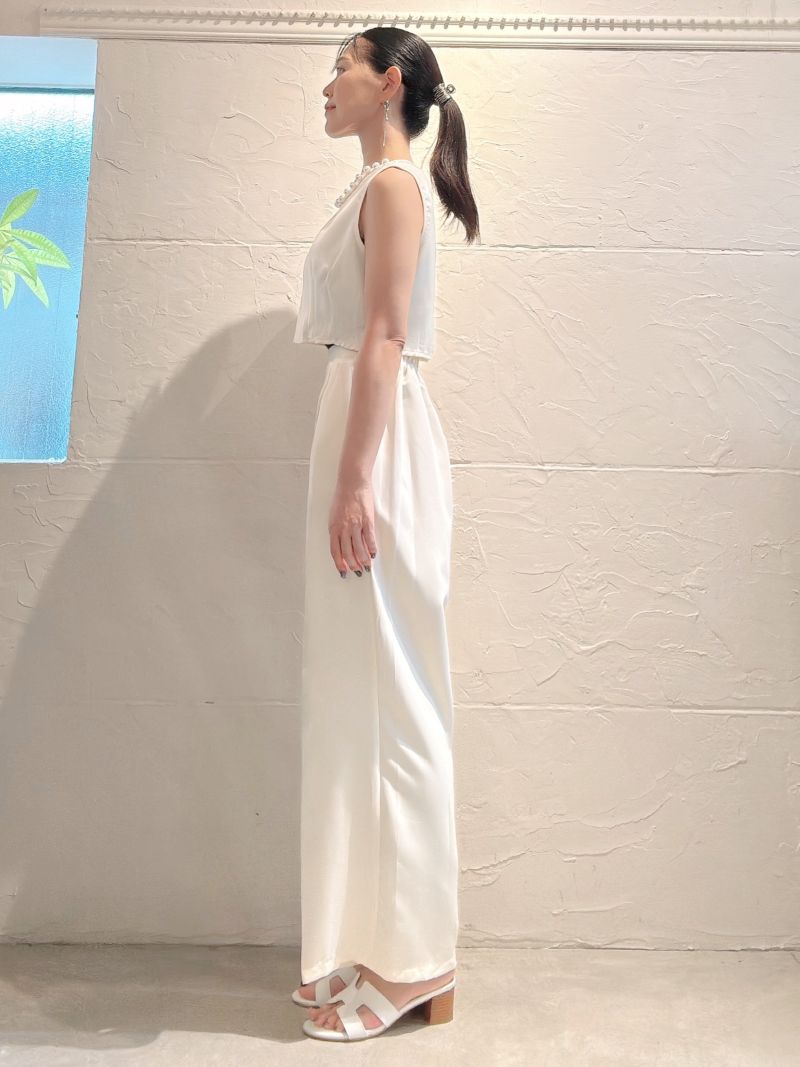 Neckパールカットソー＋タックパンツSetup