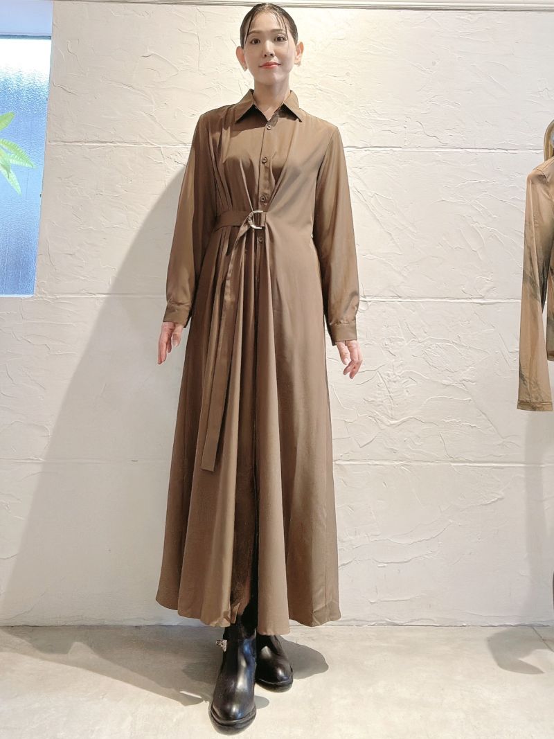 FrontBeltタックCamelシャツワンピース