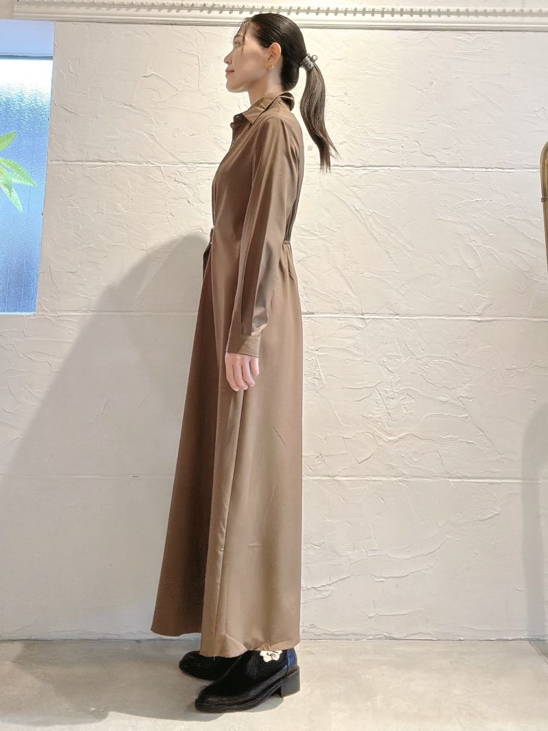 FrontBeltタックCamelシャツワンピース