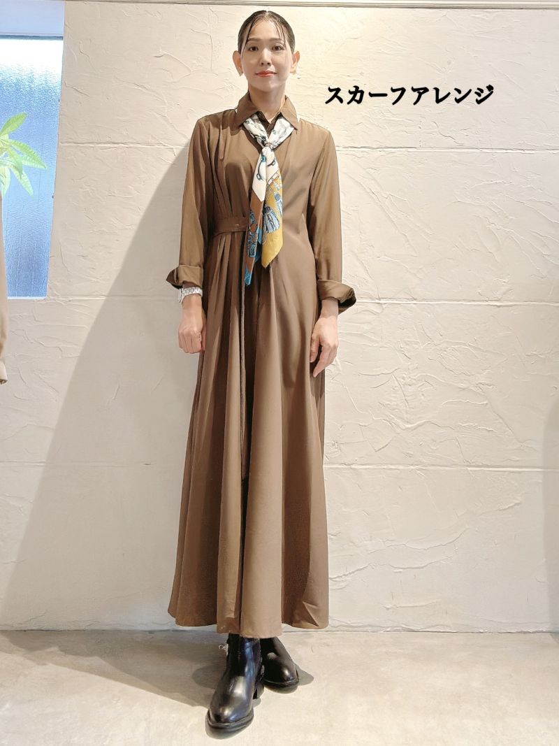 FrontBeltタックCamelシャツワンピース